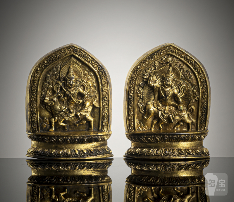 TWO FINE AND RARE GILT-BRONZE AMULETS